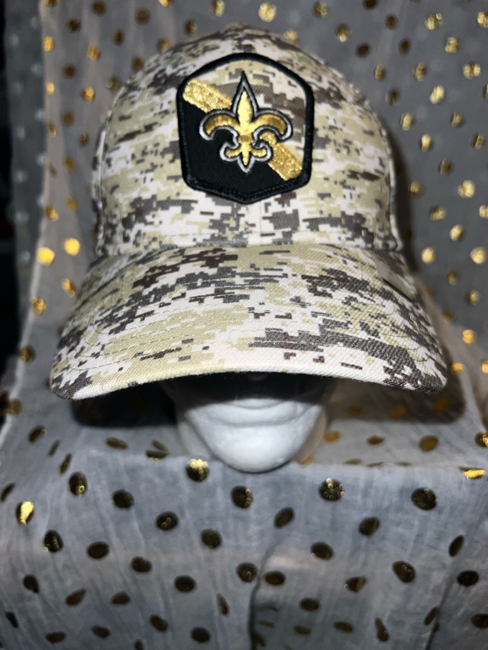 Mens Camouflage Fleur-de-Lis Baseball Cap - Beige/Gold